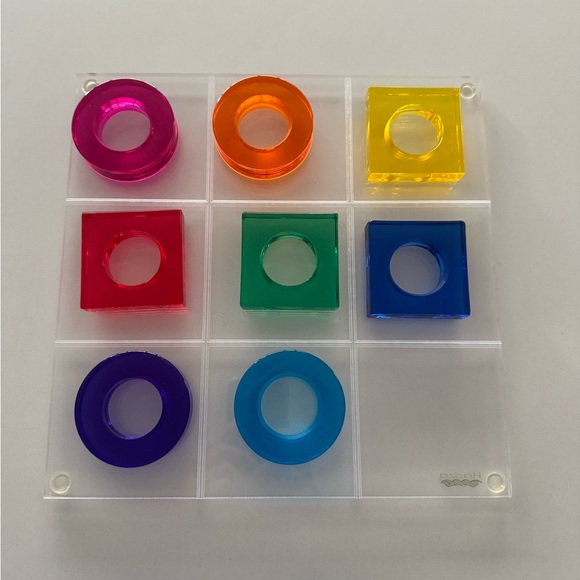 Shlomi Haziza Acrylic Lucite Tic-Tac-Toe Game with Colorful Pieces - Picture 1 of 10